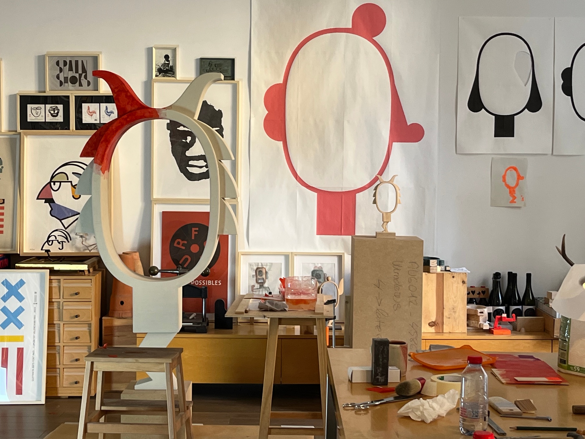 Early concepting full prototype with red horn element in the studio