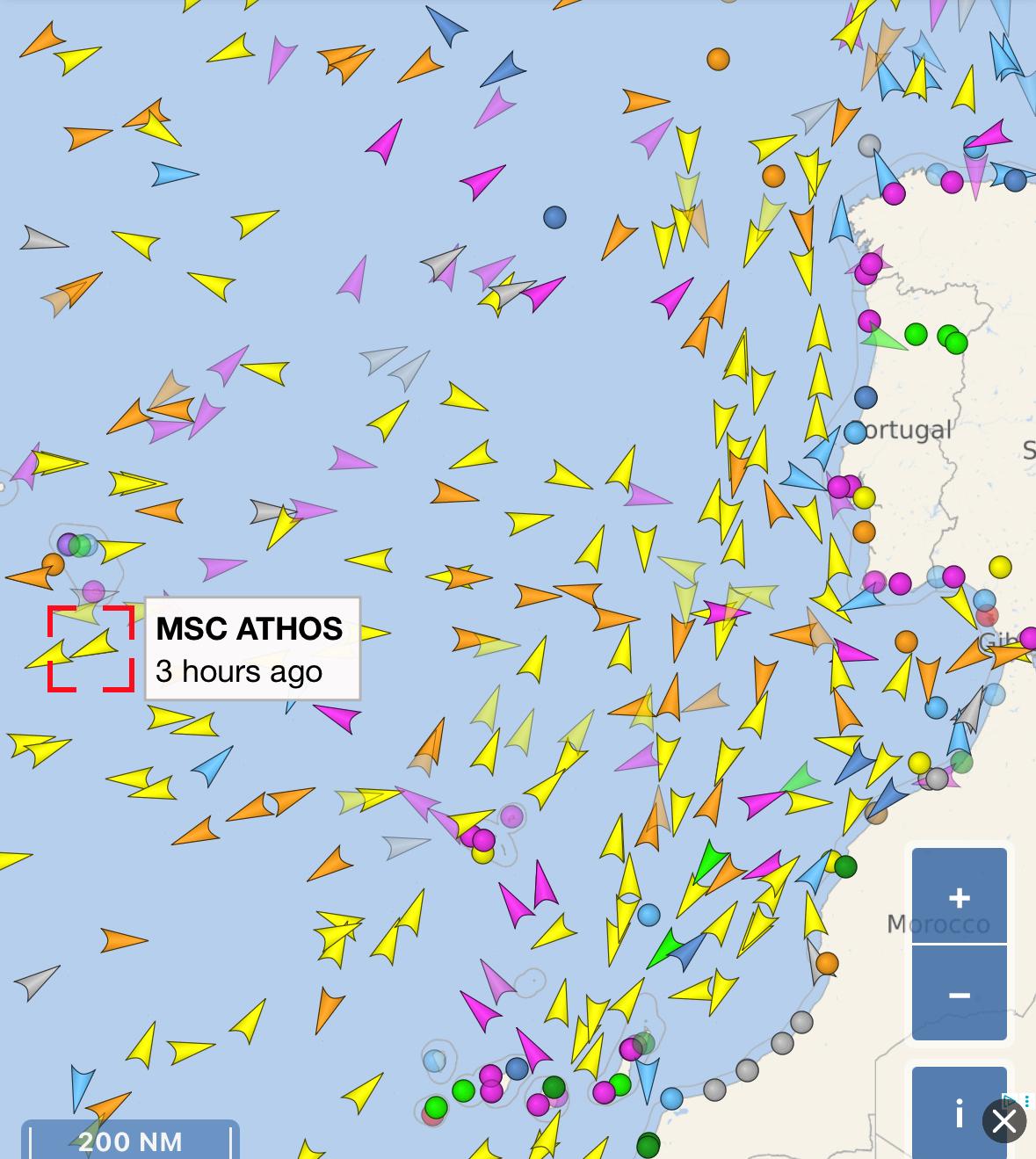 MSC ATHOS mid-Atlantic, west of Portugal, on the ocean crossing