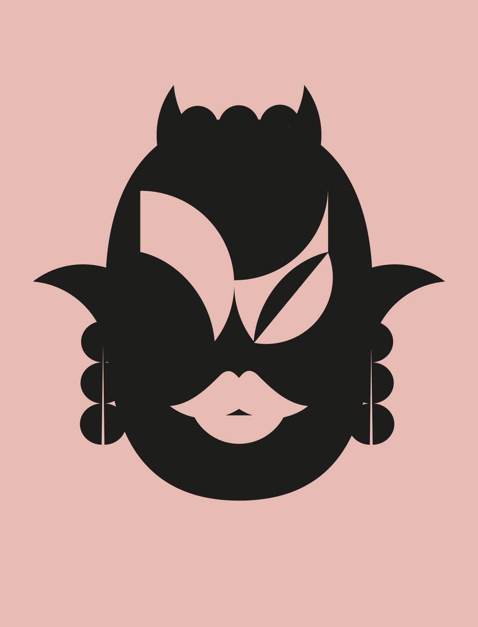 Dimoni I — pink field with cat-eared mask